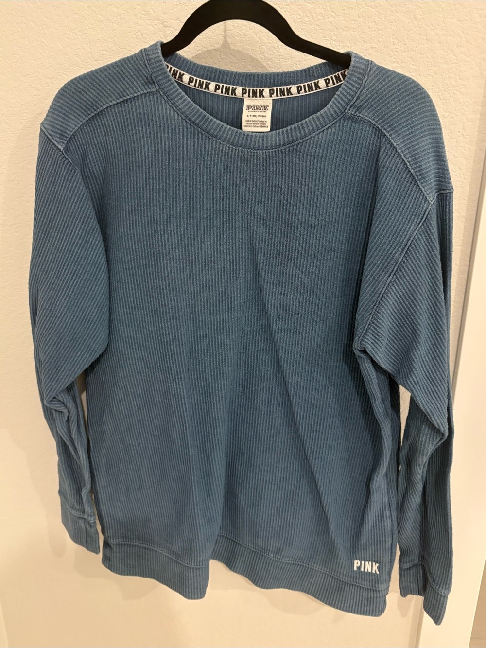 Victoria's Secret PINK Ribbed Sweatshirt - Dusty Blue with Black Trim